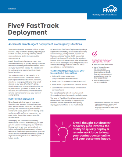 Five9 FastTrack Deployment Datasheet Screenshot