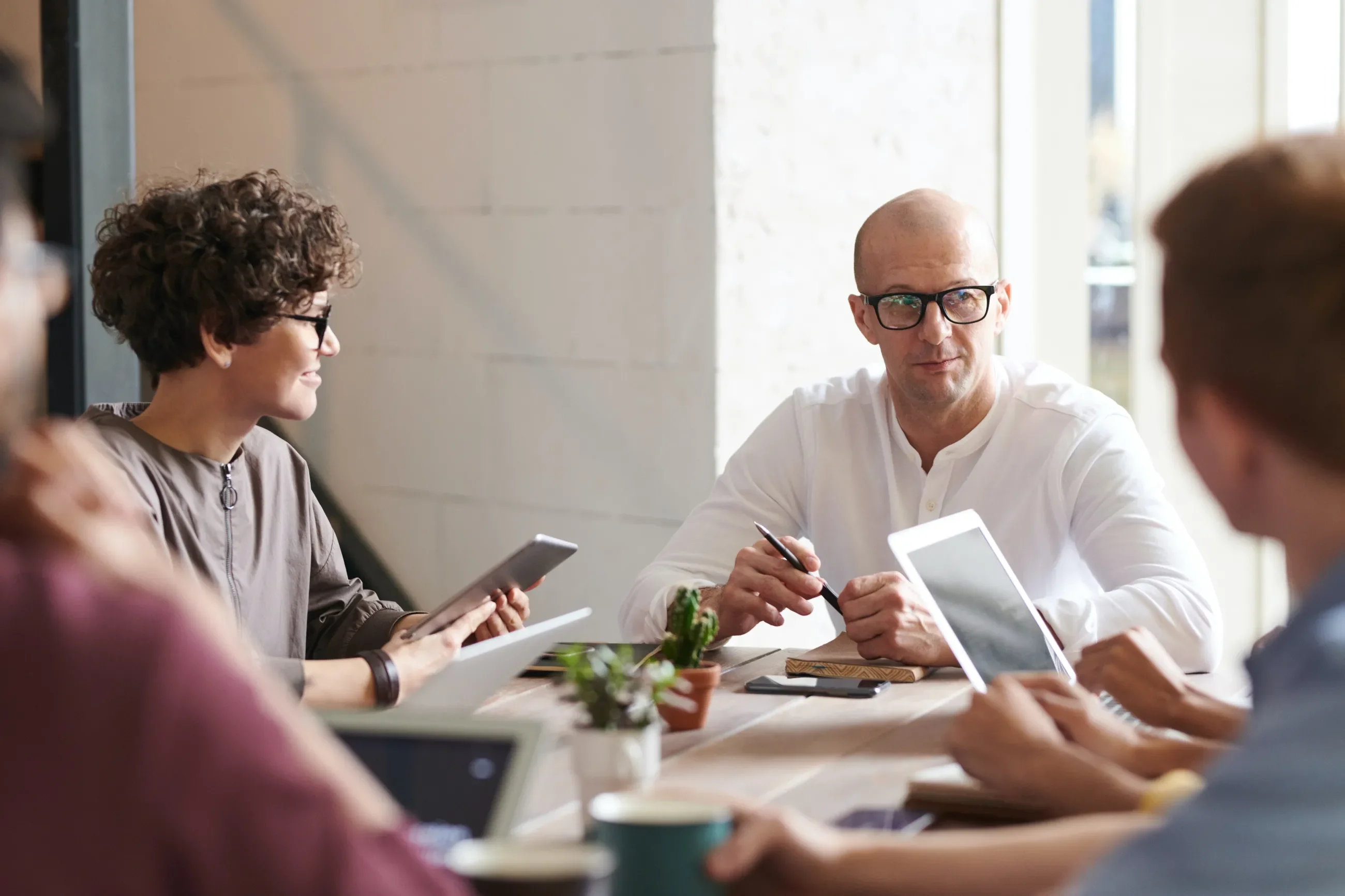 workers at table