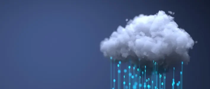 Cloud with lightening bolts of numbers mimicking data points.
