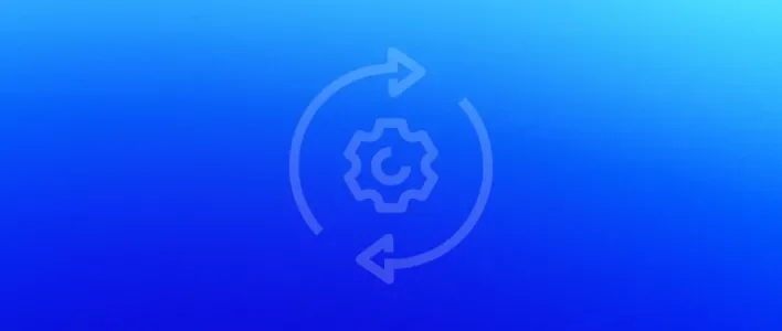 Blue background with automation symbol.