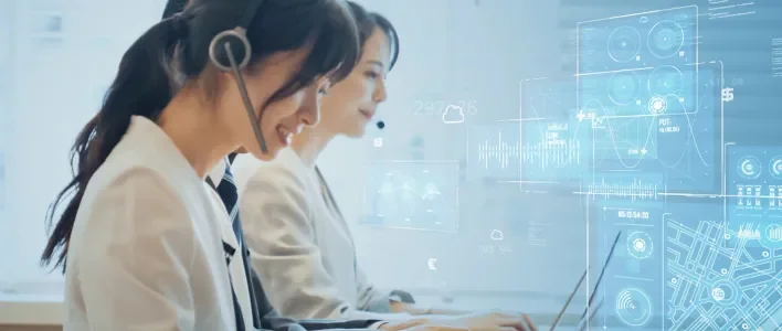 Female agent staring at computer.